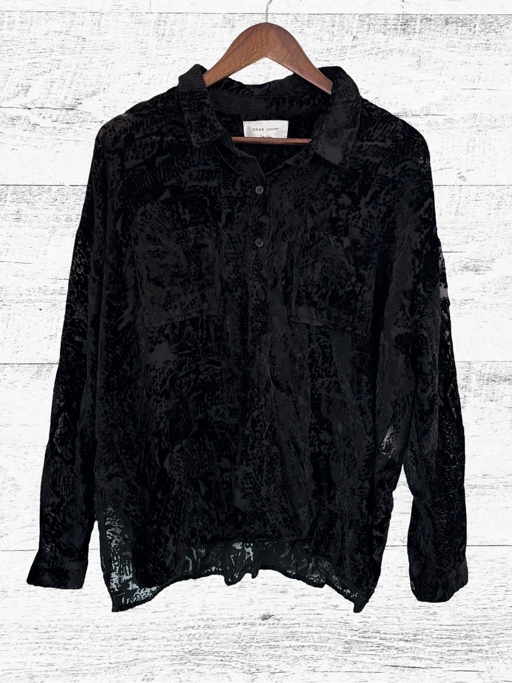 Dear John Black Button Down Shirt Luxurious Velvet